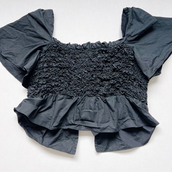 Mare Mare black top blouse shirred peplum bows ties Anthropologie Anthro - Picture 3 of 7